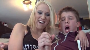 Blonde Teases Her Step Brother to the Point of Climax